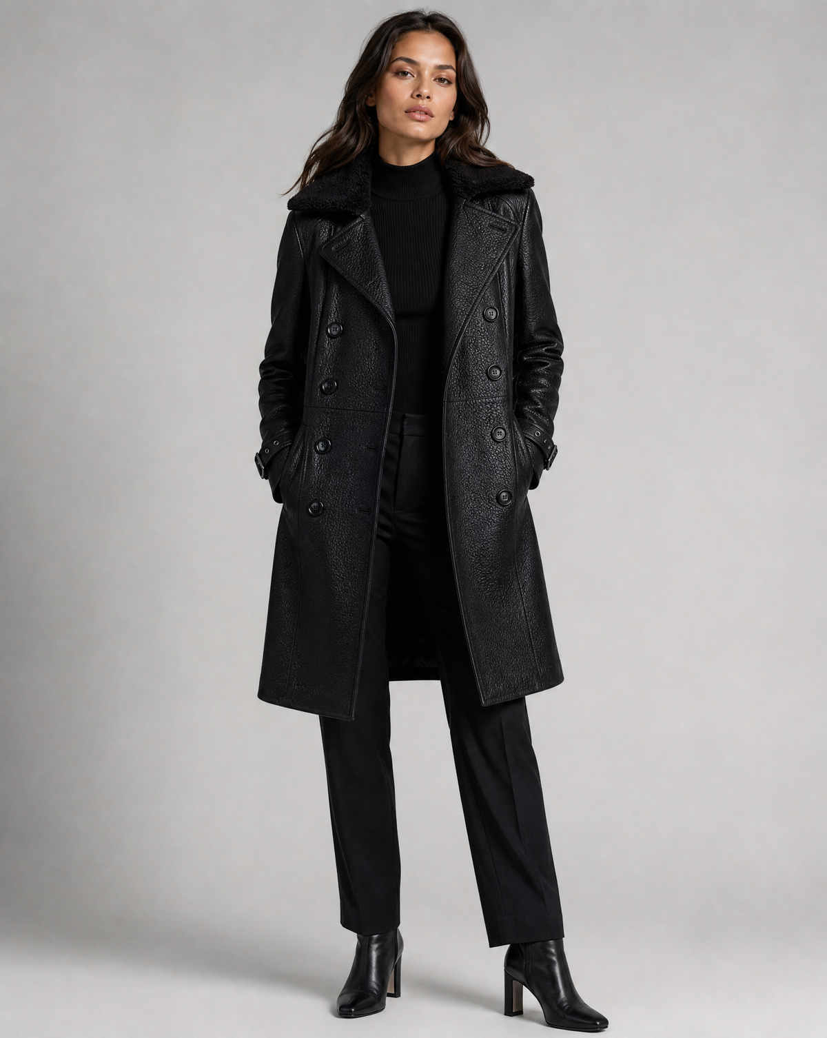 Gabardina de Cuero Sintético de Lujo para Mujer