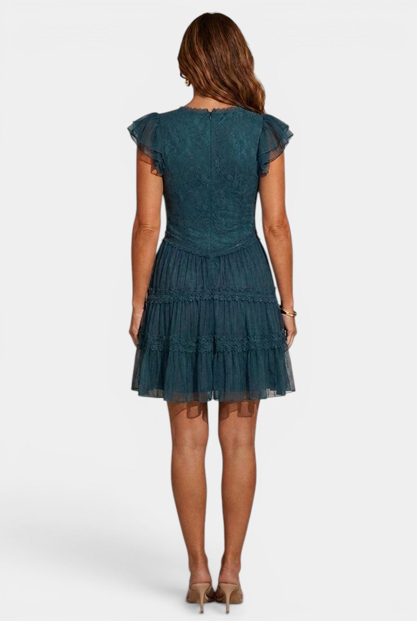 Sora | Minivestido bustier de encaje con escote en V y volantes