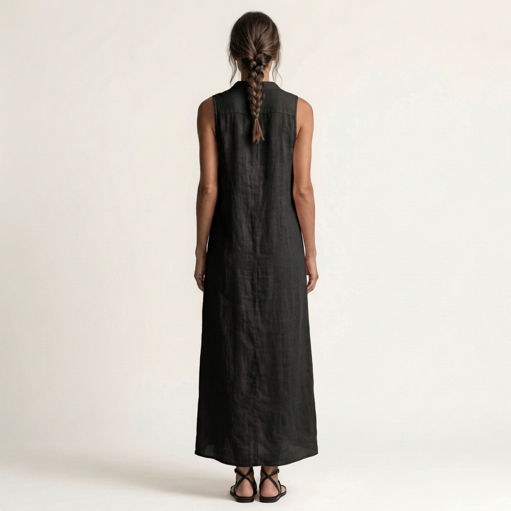 Mirabell | Vestido largo sin mangas con capucha y botones frontales