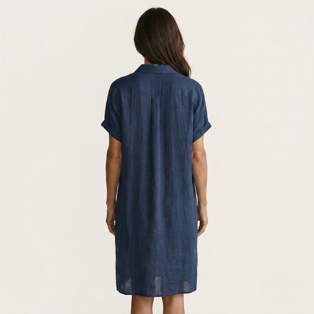 Nidalie | Vestido camisero midi de algodón y lino con puños vueltos