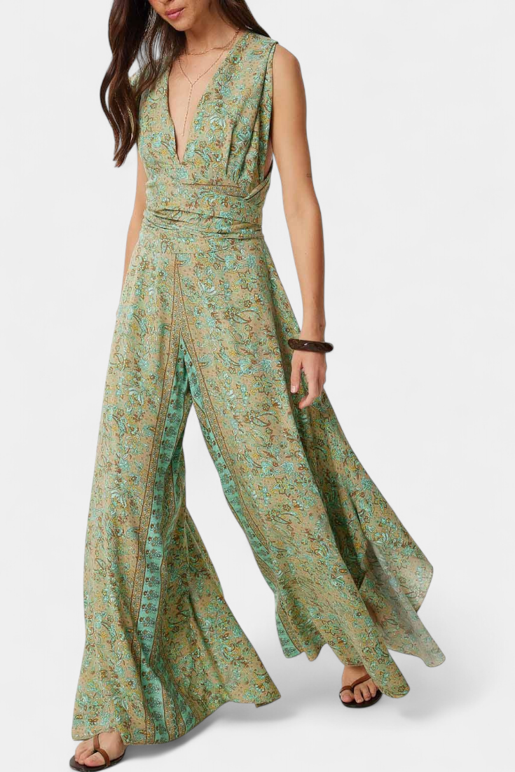 Leandra | Mono cruzado con estampado floral y espalda descubierta