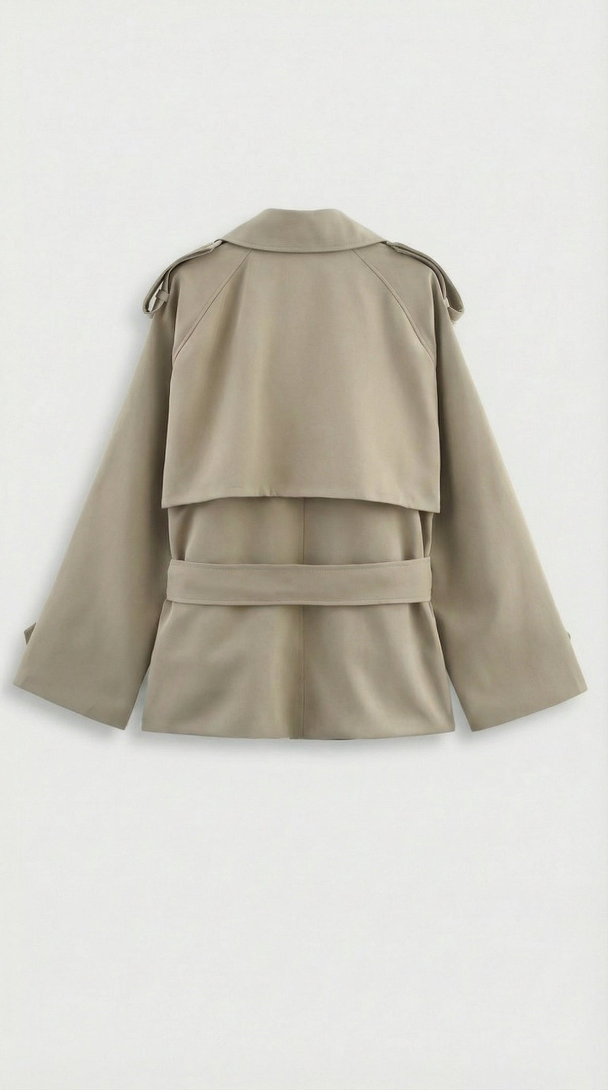 Gabardina Corta con Cinturón Caqui para Mujer