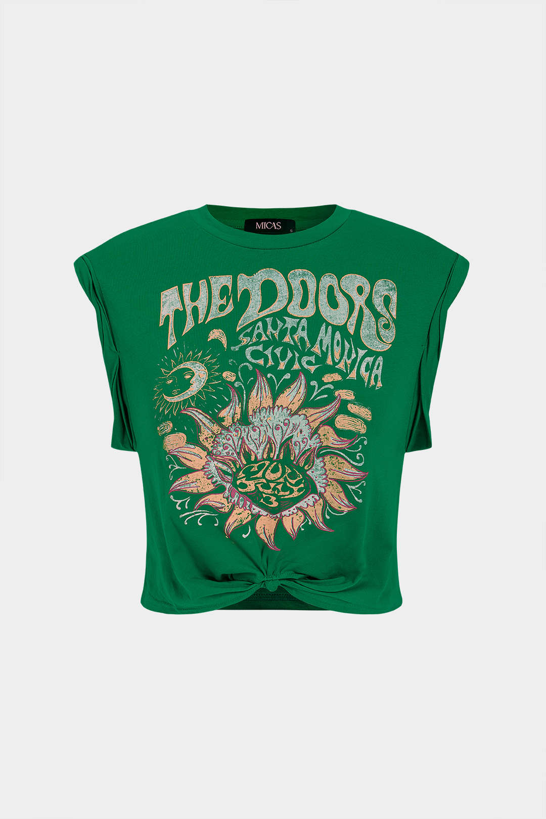 Camiseta de Manga Corta Anudada con Dobladillo de Estampado Floral