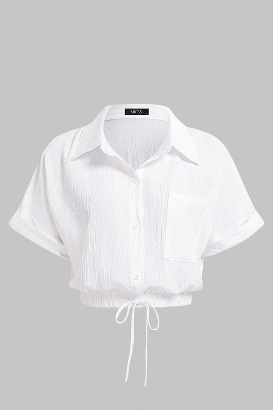 Camisa de Cuello con Cordón de Manga Corta