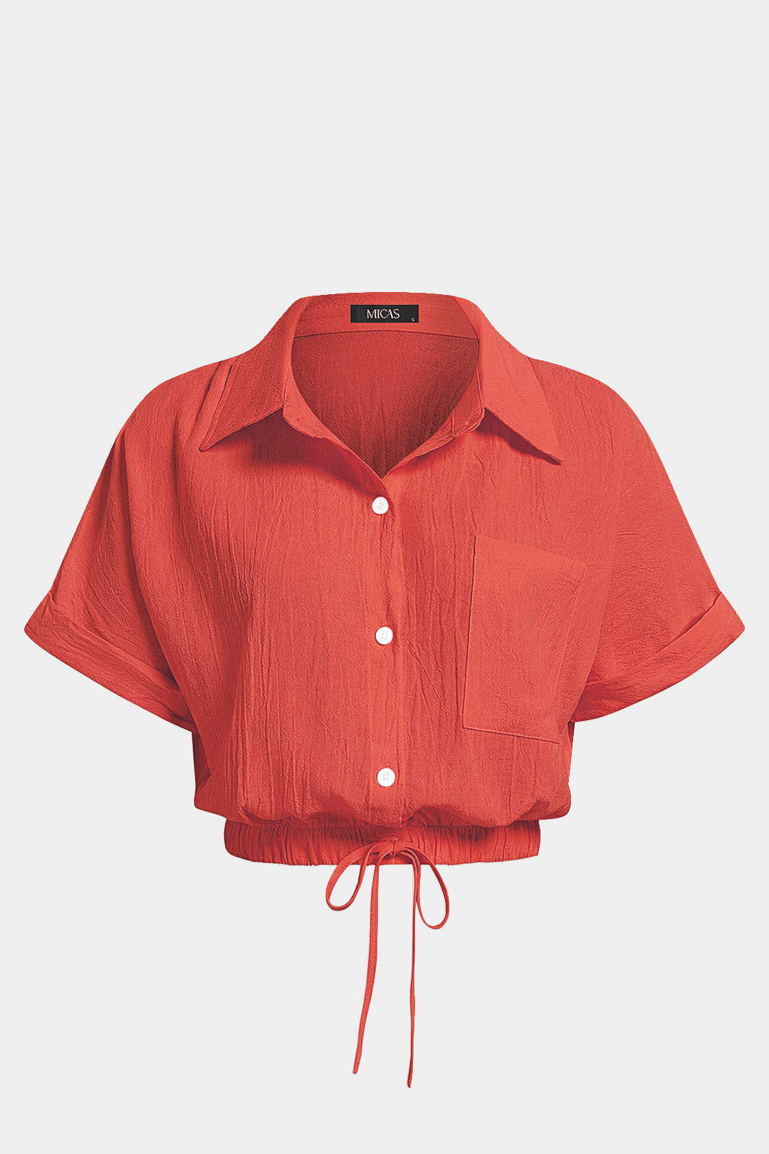 Camisa de Cuello con Cordón de Manga Corta