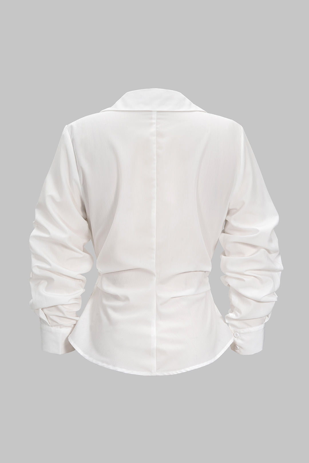 Camisa de Botón de Manga Larga Fruncida Irregular