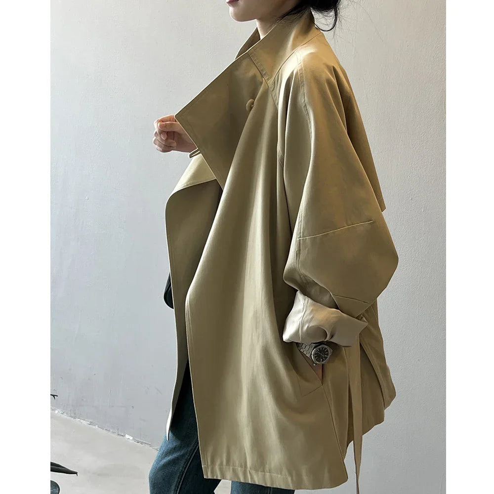 Gabardina con Cinturón y Cuello Alto para Mujer