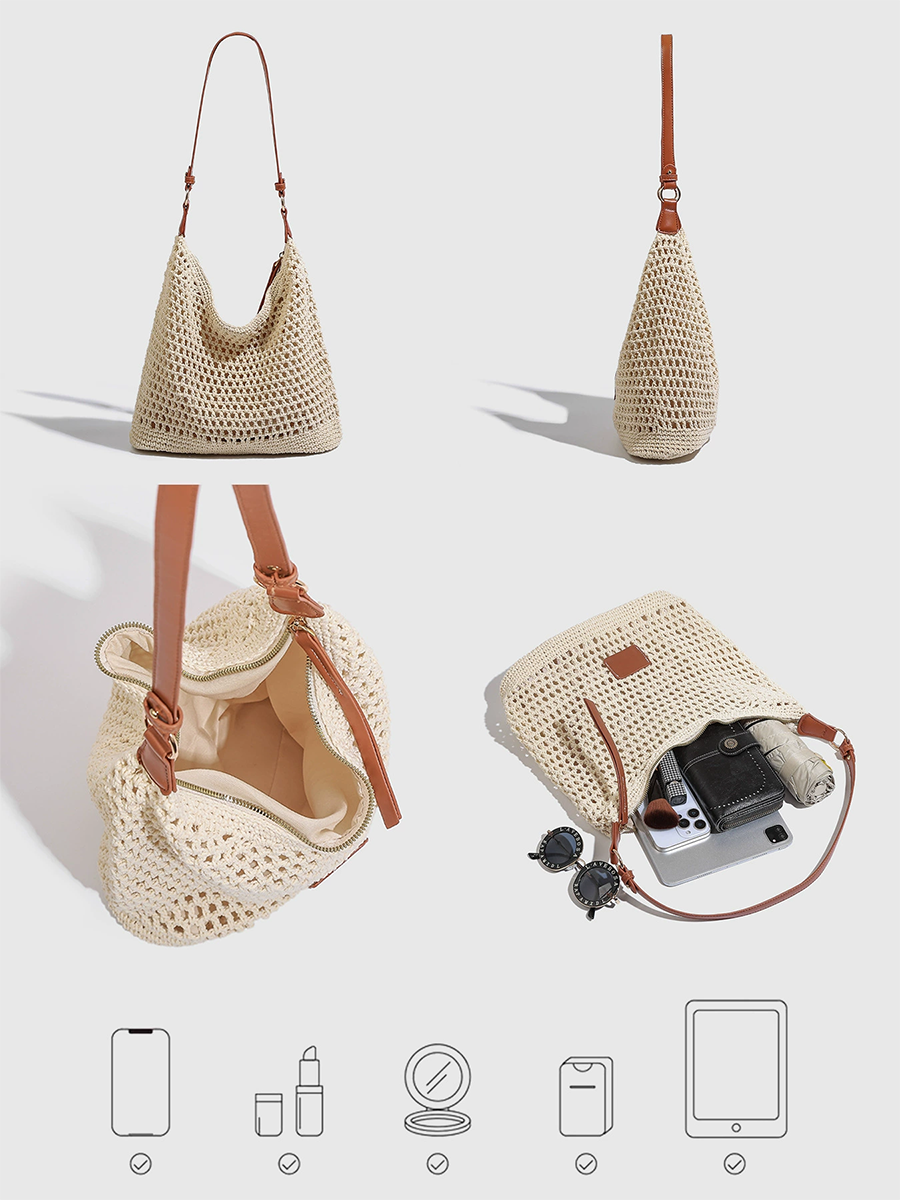 Bolso de Paja Tejido para Mujer, Bolso de Playa, Bandolera MDA0430H3T