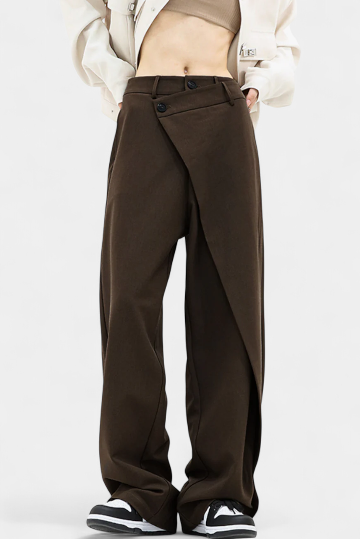 Oaklyn Pantalón Recto de Cintura Cruzada y Caída Fluida