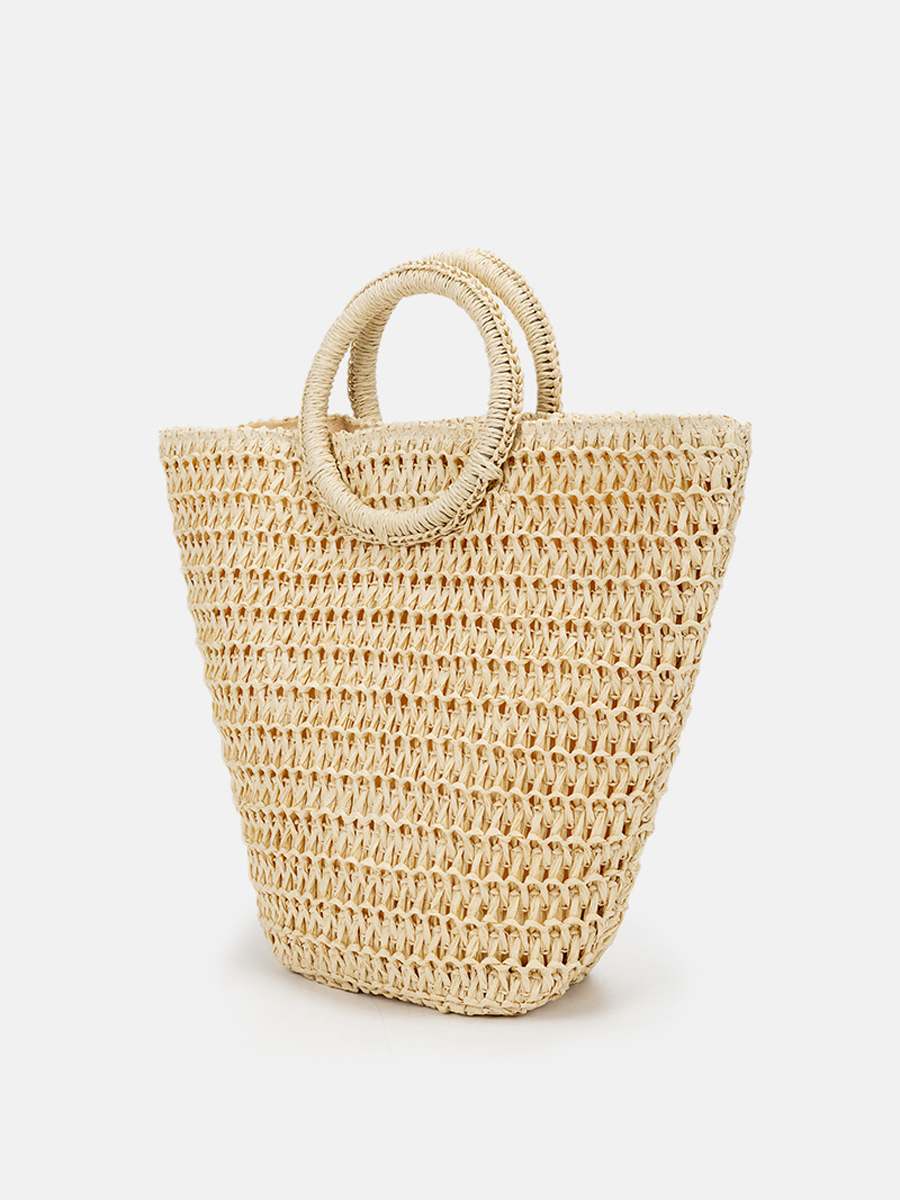 Bolso de Hombro de Rafia Trenzada para Mujer | Blanco Marfil | Gran Capacidad