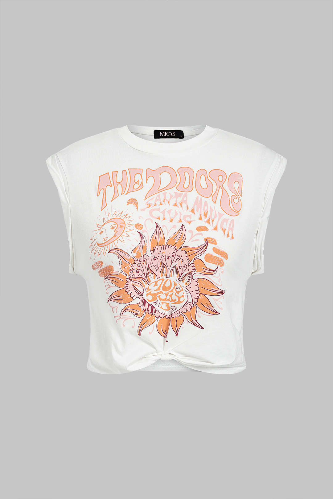 Camiseta de Manga Corta Anudada con Dobladillo de Estampado Floral