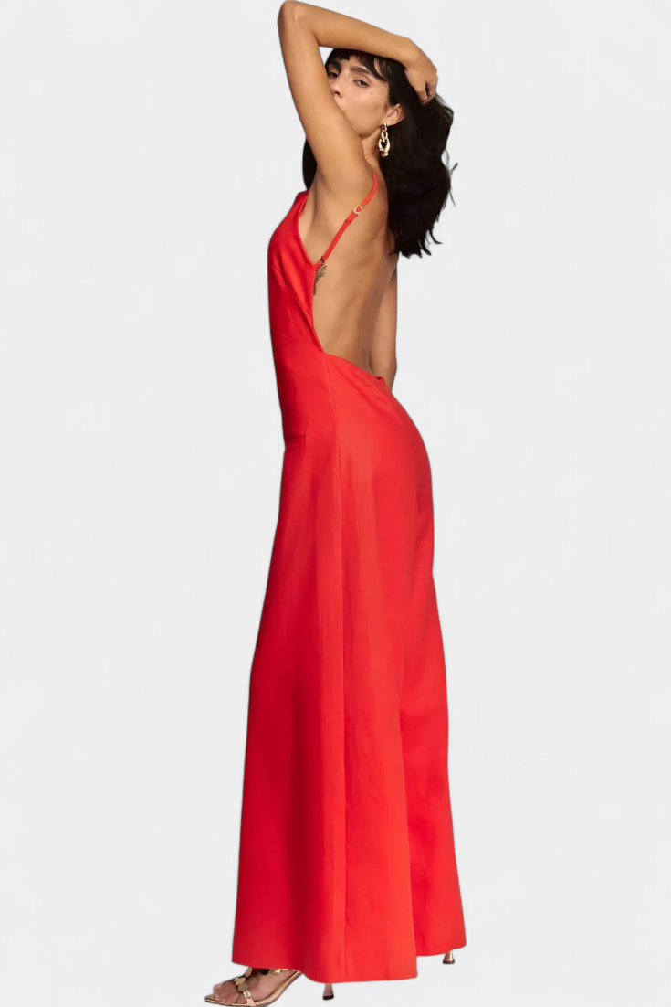 Belén Mono Halter de Ramio con Pernera Ancha y Escote Recto