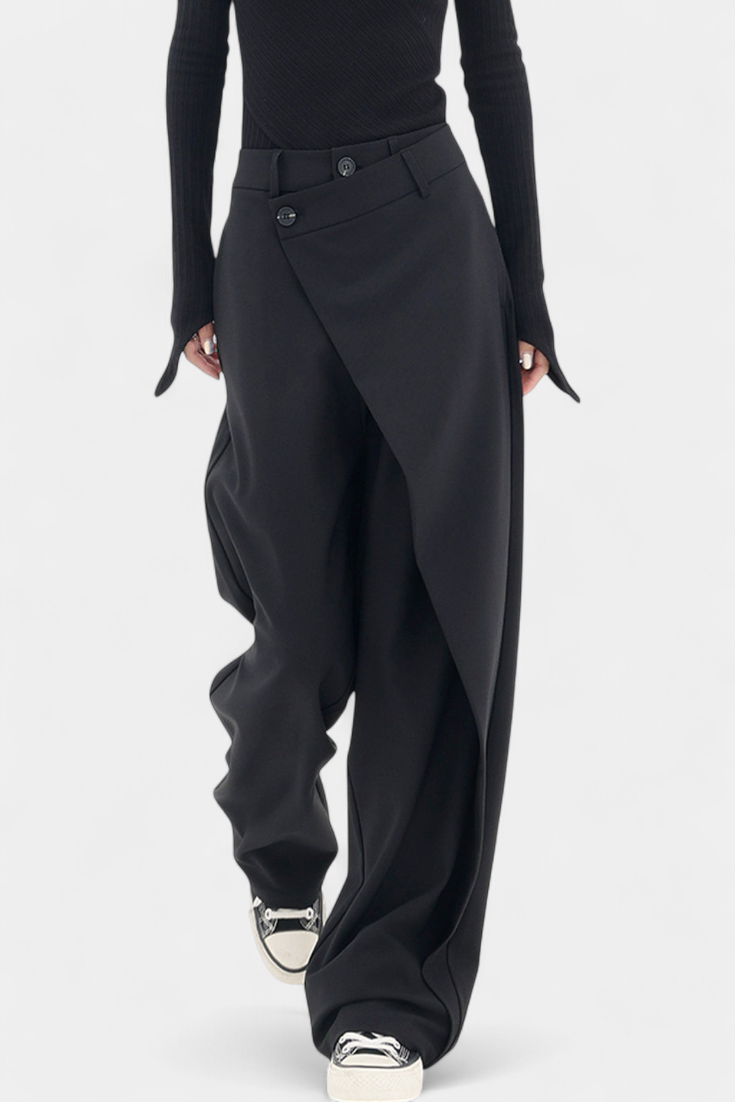 Oaklyn Pantalón Recto de Cintura Cruzada y Caída Fluida