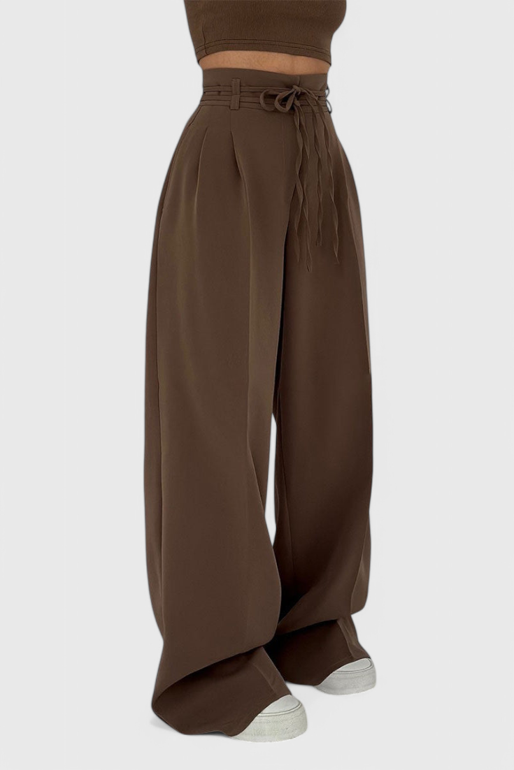 Sophie Pantalón de Cintura Alta y Piernas Anchas con Detalle de Cordones