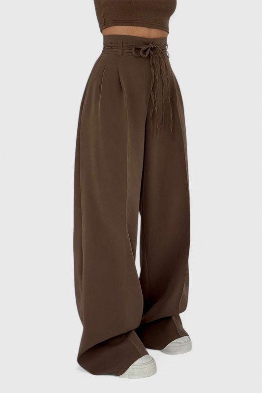 Sophie Pantalón de Cintura Alta y Piernas Anchas con Detalle de Cordones