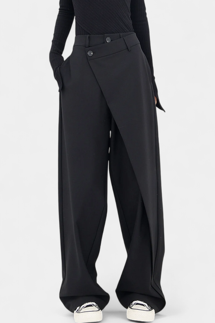 Oaklyn Pantalón Recto de Cintura Cruzada y Caída Fluida