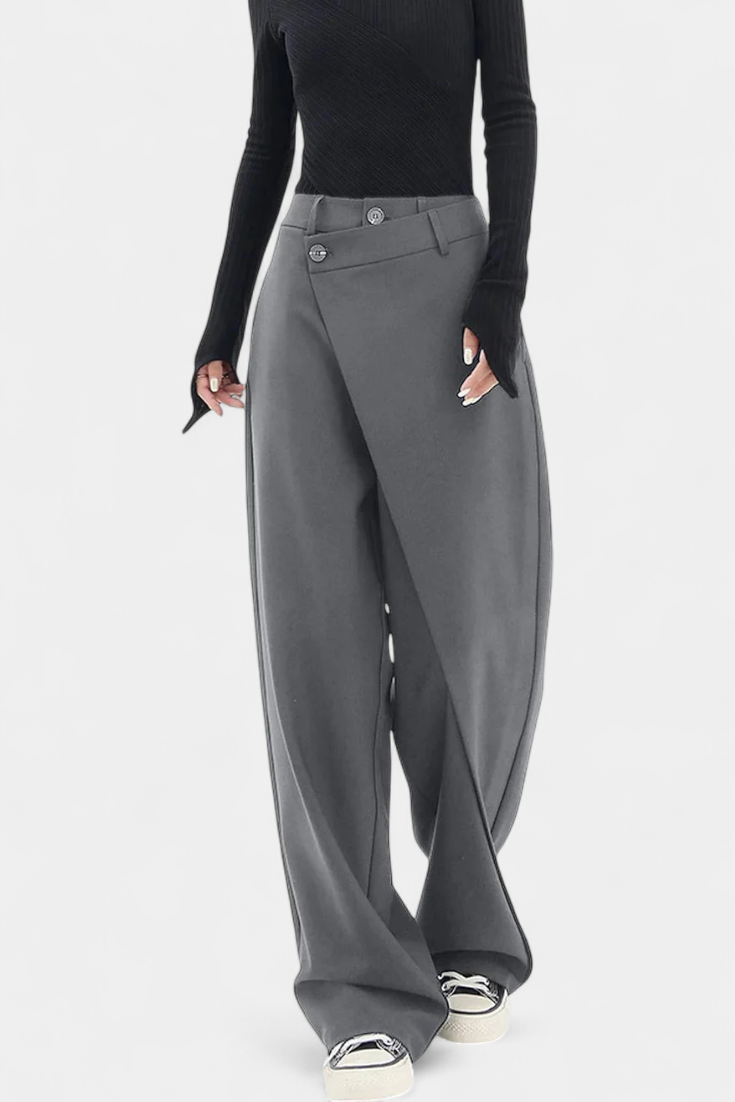 Oaklyn Pantalón Recto de Cintura Cruzada y Caída Fluida