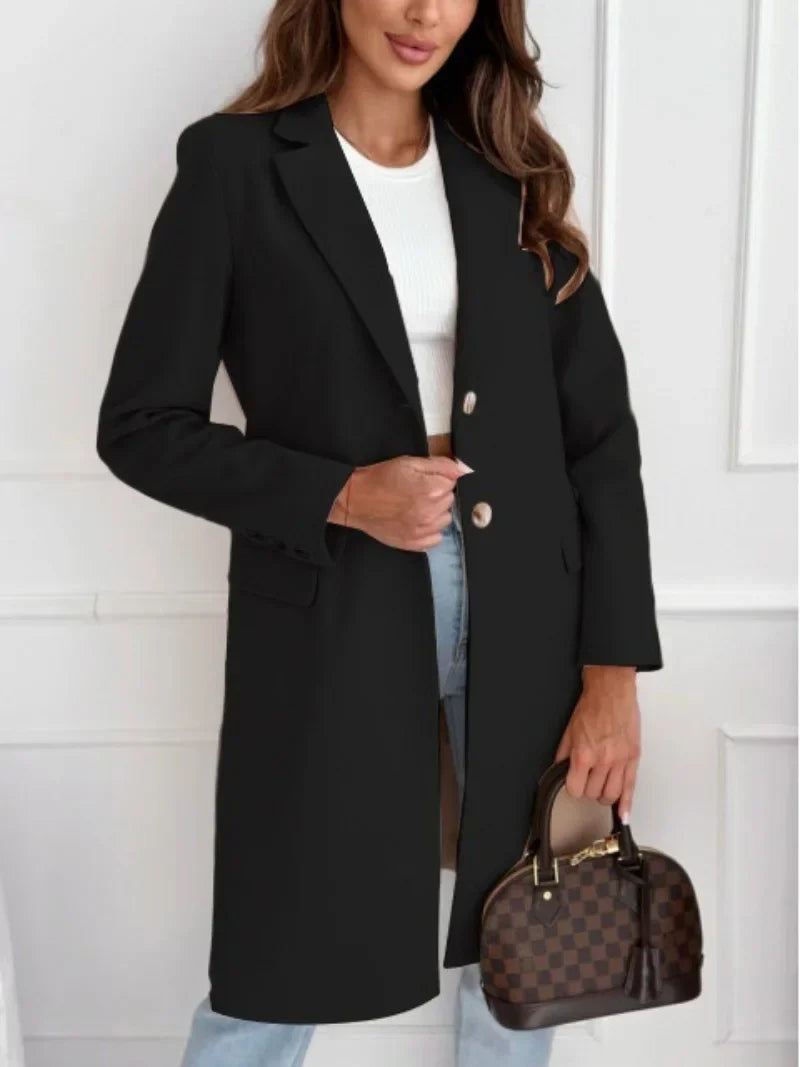 Abrigo de Tweed de Otoño – Diseño Largo con Botones para Outfits Elegantes de Invierno
