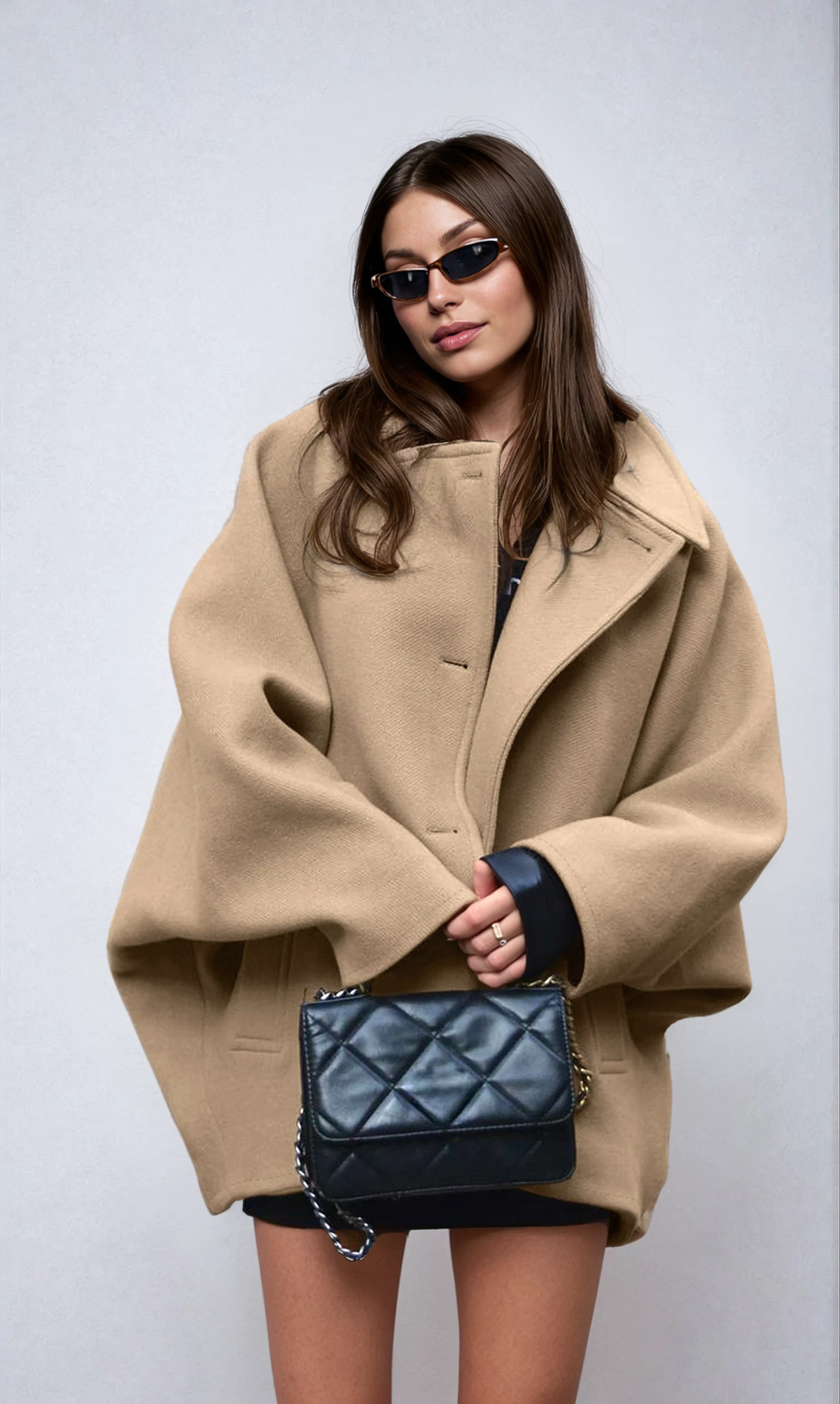 Abrigo Oversized de Mezcla de Lana con Cierre de Botones para Mujer