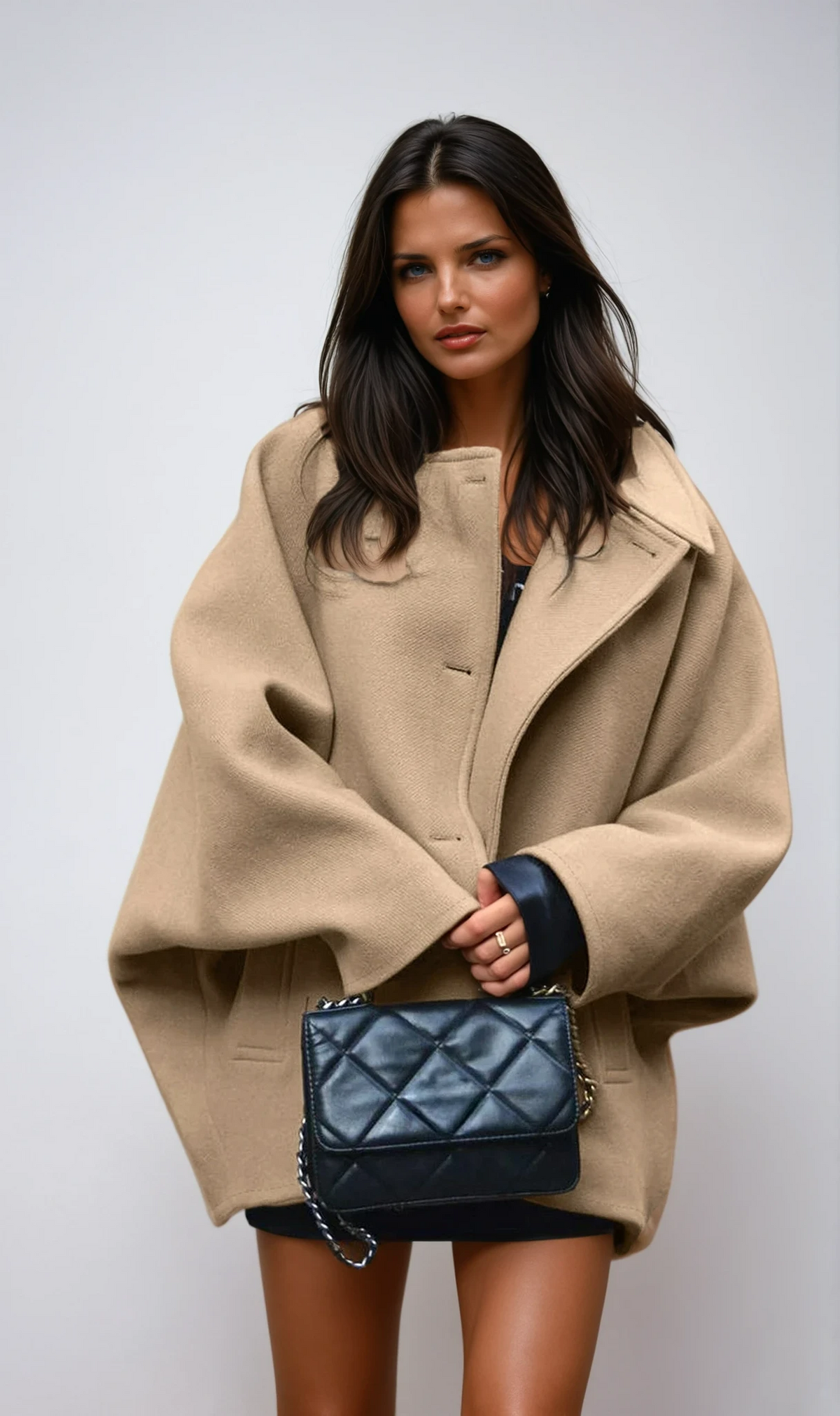 Abrigo Oversized de Mezcla de Lana con Cierre de Botones para Mujer