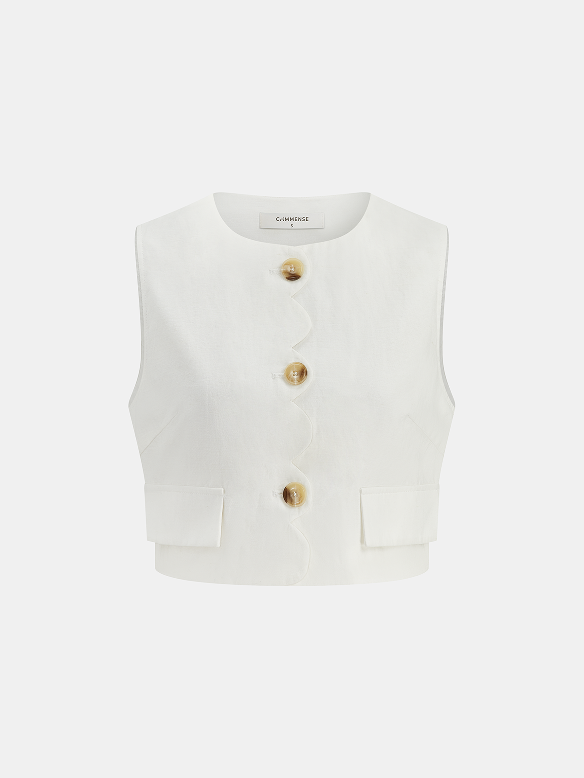 Conjunto de top y falda de algodón y lino con acabado festoneado