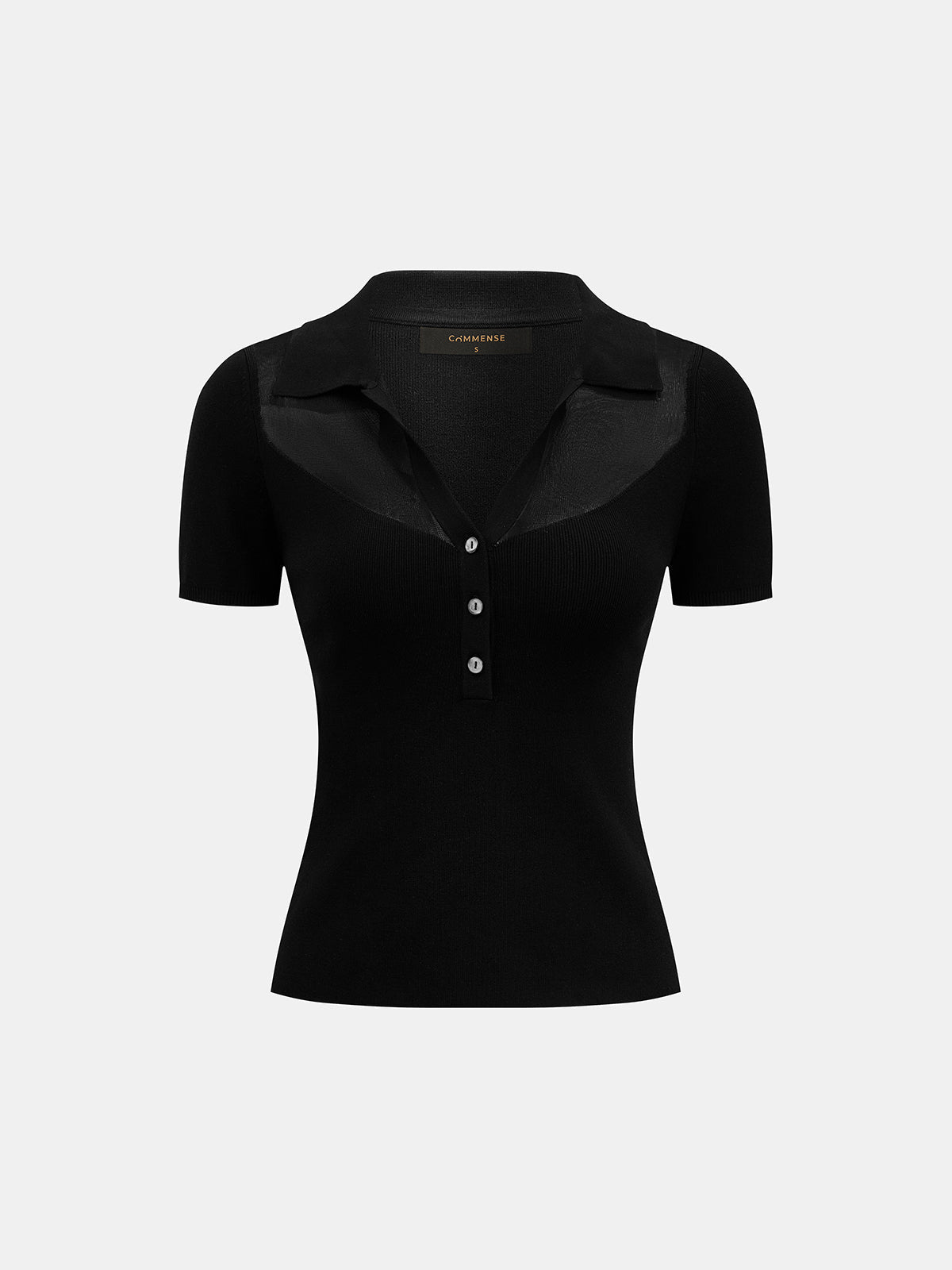 Top de Punto con Panel Transparente y Cuello Polo