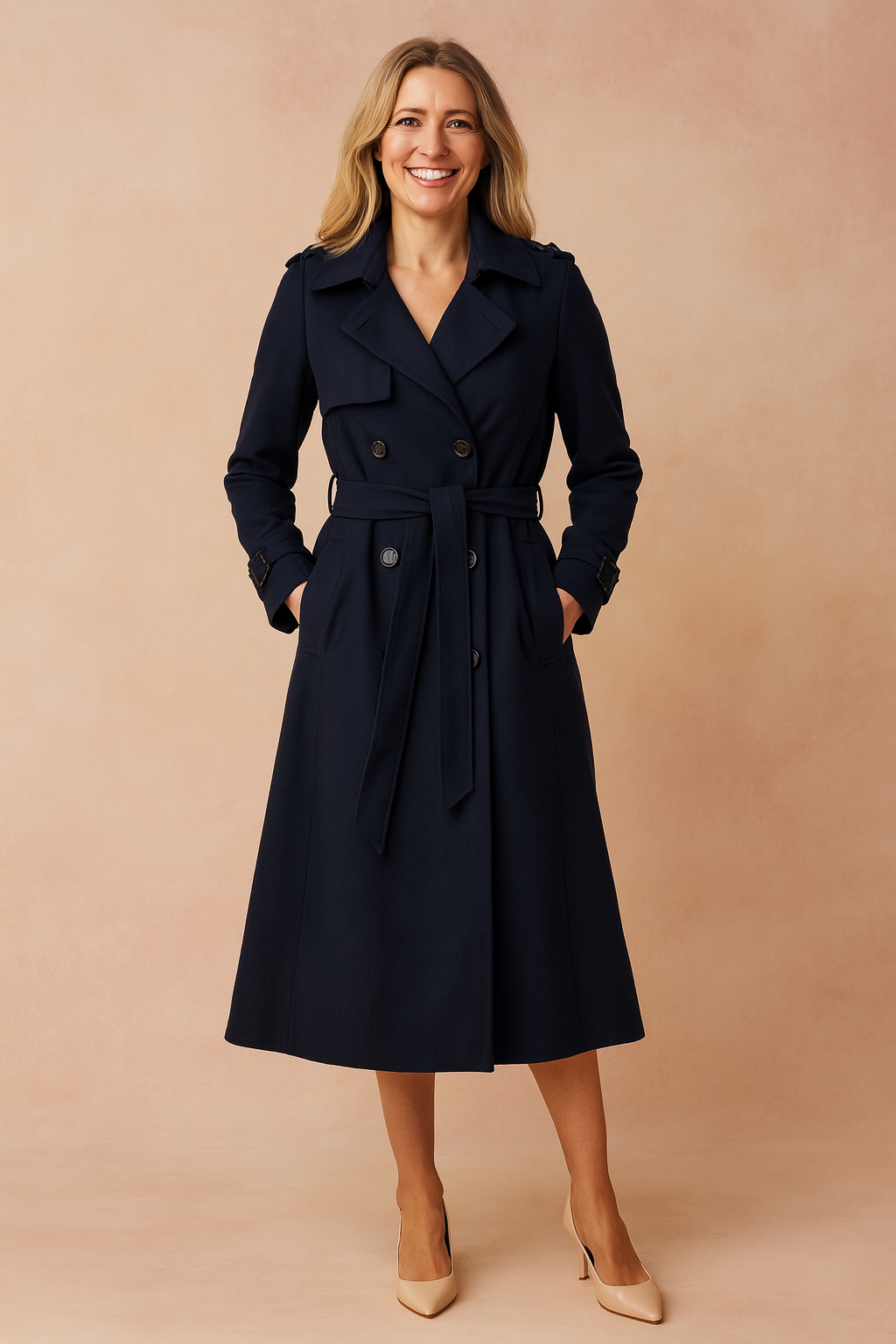 Gabardina Larga con Cinturón y Detalle de Hebilla para Mujer
