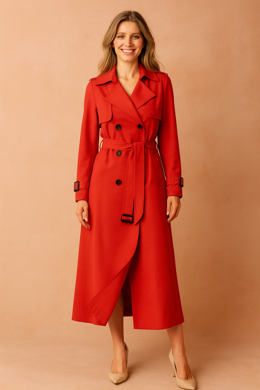 Gabardina Larga con Cinturón y Detalle de Hebilla para Mujer