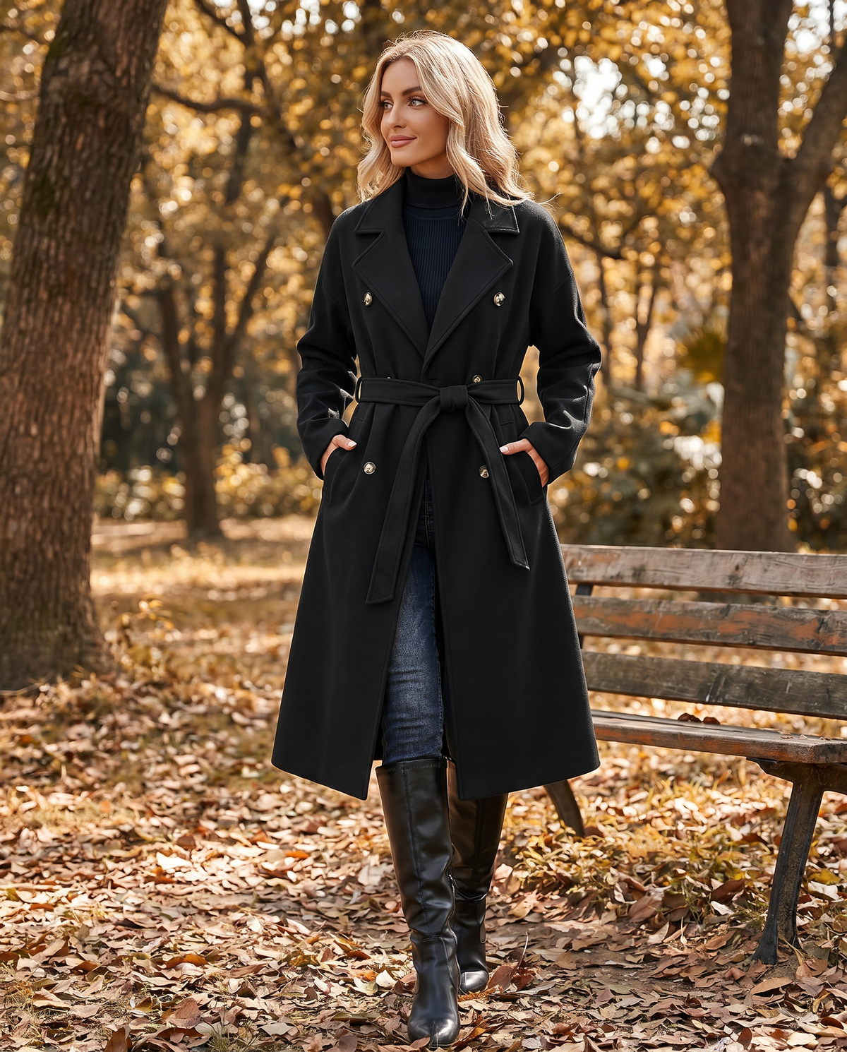 Gabardina Larga de Invierno con Cinturón para Mujer