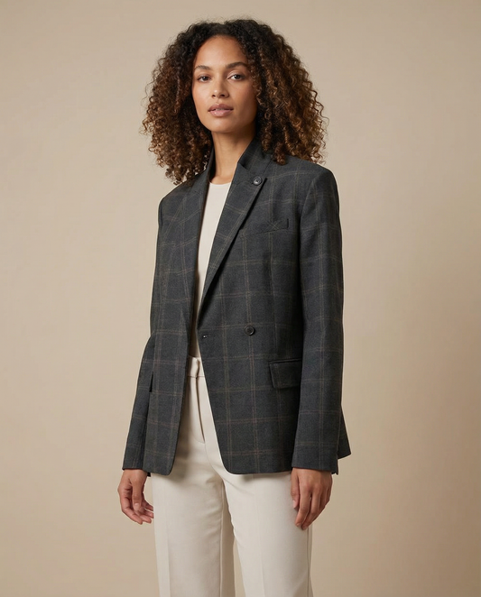 Blazer Oversized a Cuadros con Hombros Estructurados para Mujer