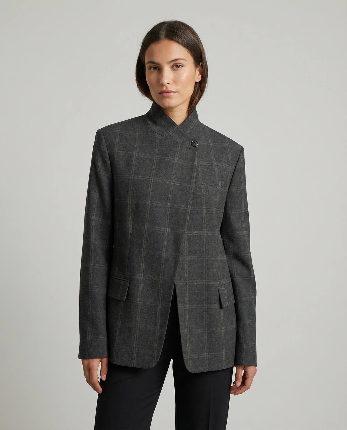 Blazer Oversized a Cuadros con Hombros Estructurados para Mujer