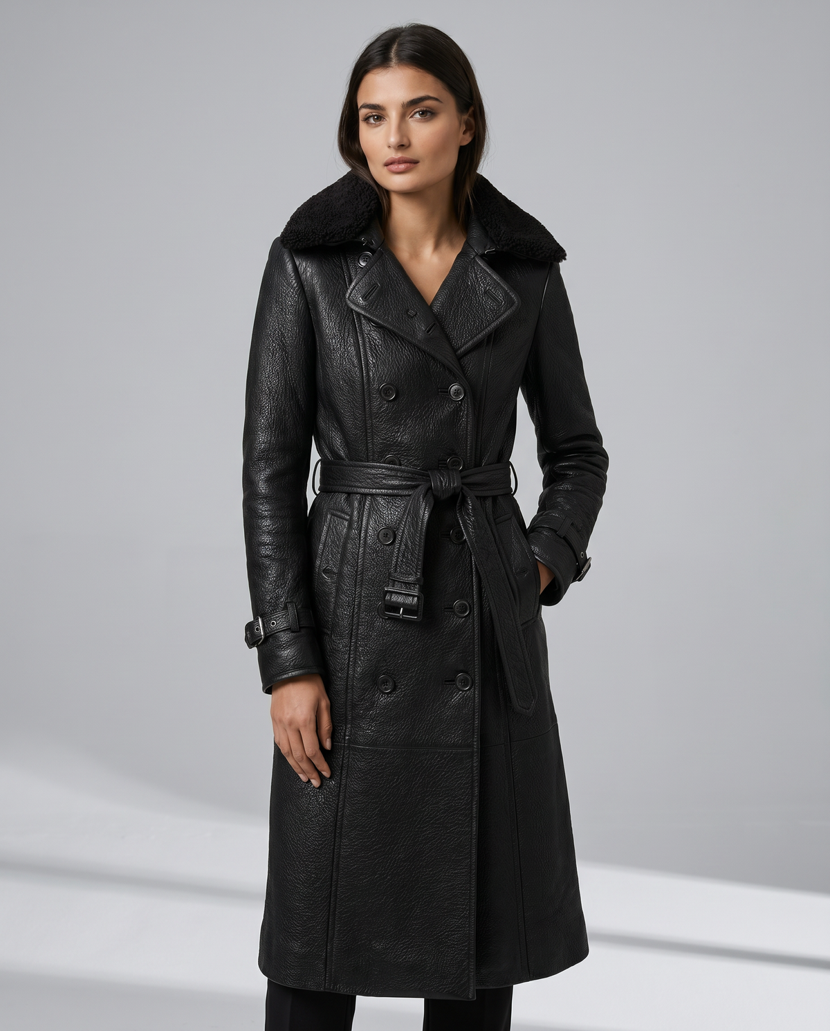 Gabardina de Cuero Sintético de Lujo para Mujer