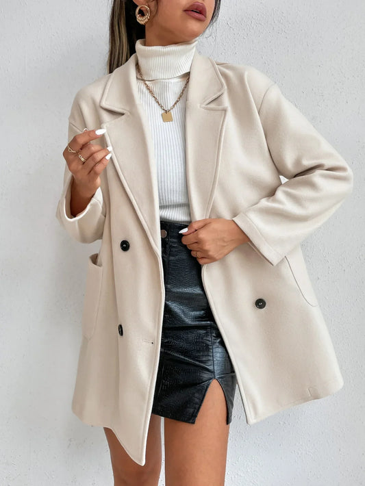 Abrigo de Lana Estilo Coreano de Largo Medio para Mujer – Diseño Elegante para Otoño e Invierno