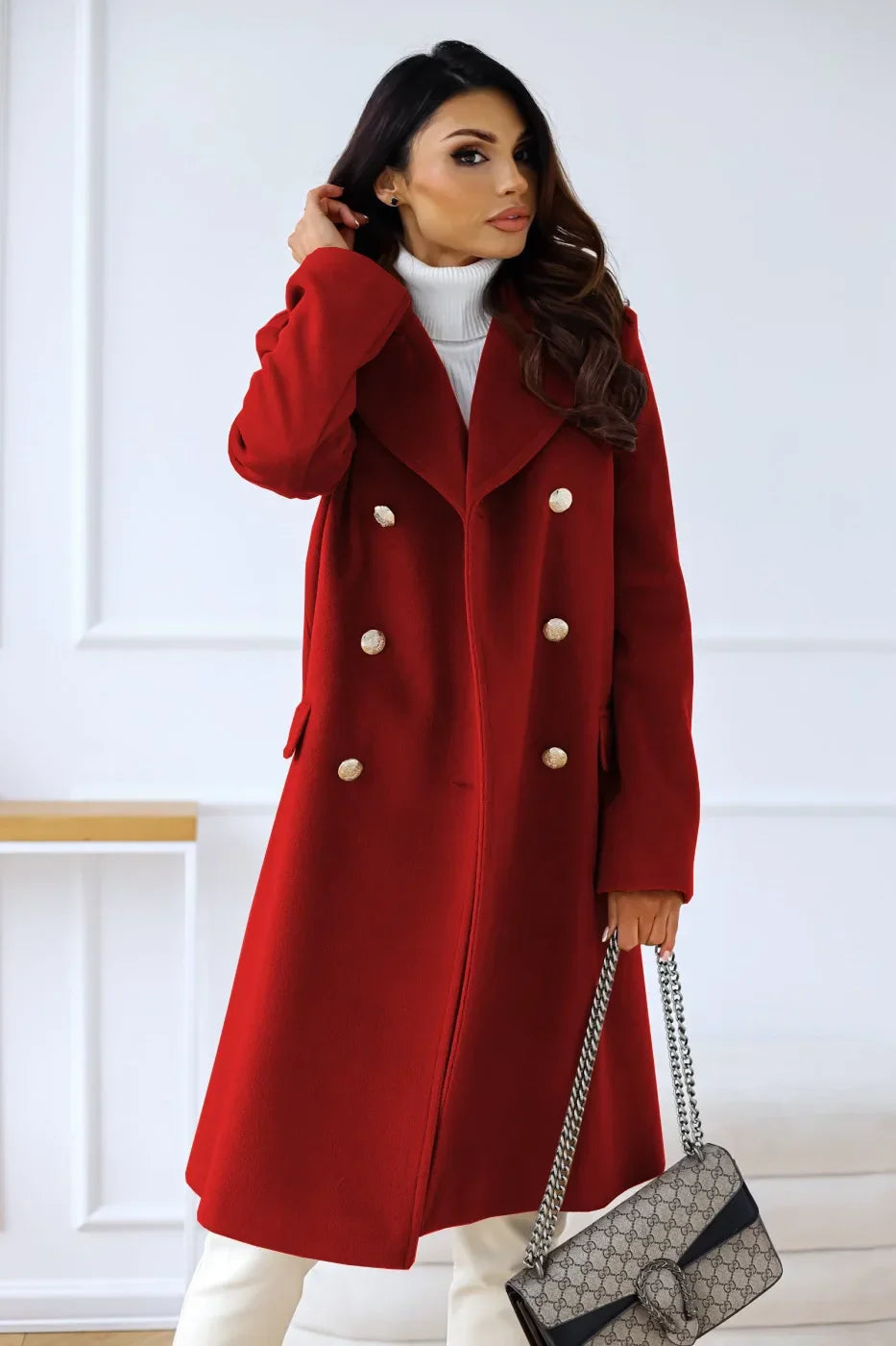 Abrigo de Lana Estilo Coreano de Doble Botonadura para Mujer