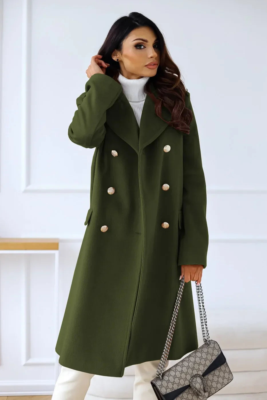 Abrigo de Lana Estilo Coreano de Doble Botonadura para Mujer