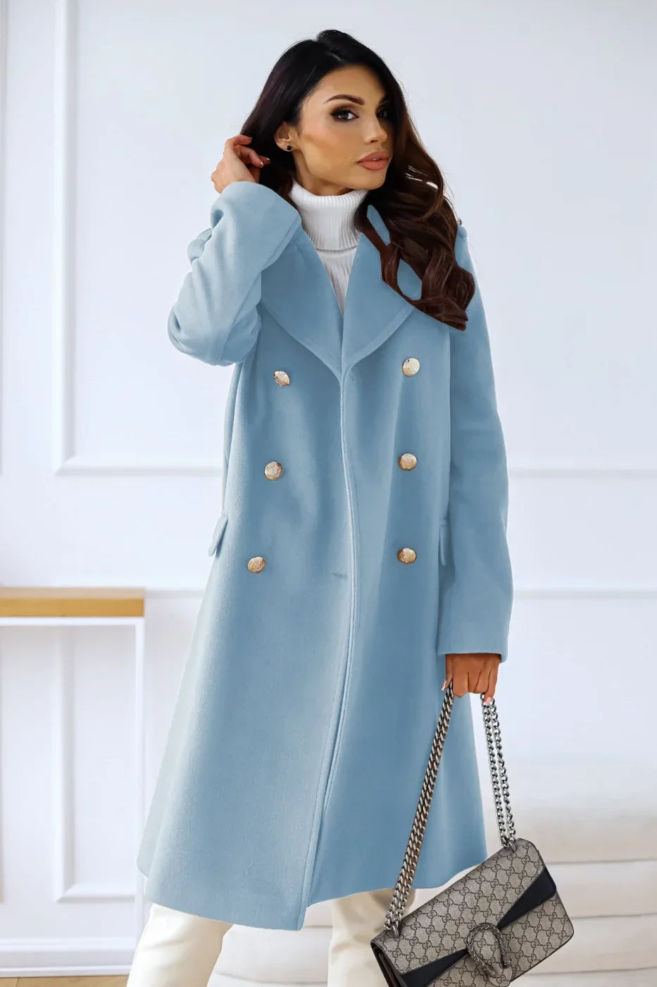 Abrigo de Lana Estilo Coreano de Doble Botonadura para Mujer