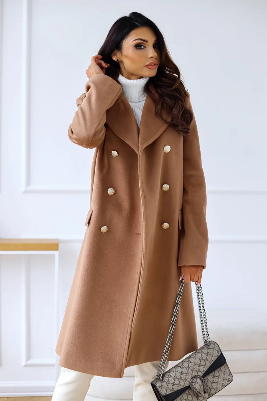 Abrigo de Lana Estilo Coreano de Doble Botonadura para Mujer