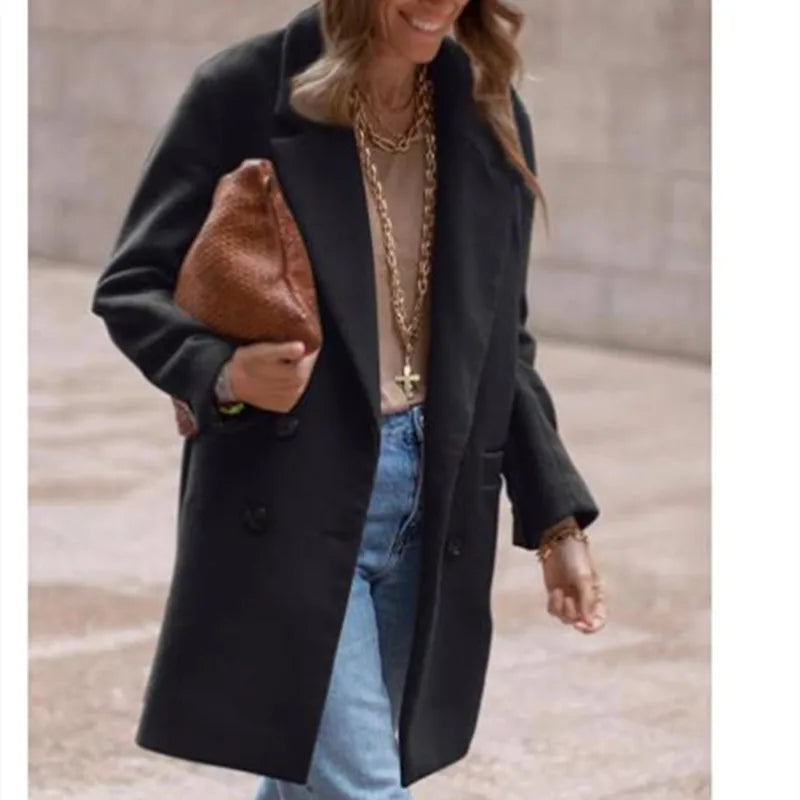 Abrigo Lujoso de Mezcla de Lana de Doble Botonadura – Ropa de Abrigo Cálida de Invierno