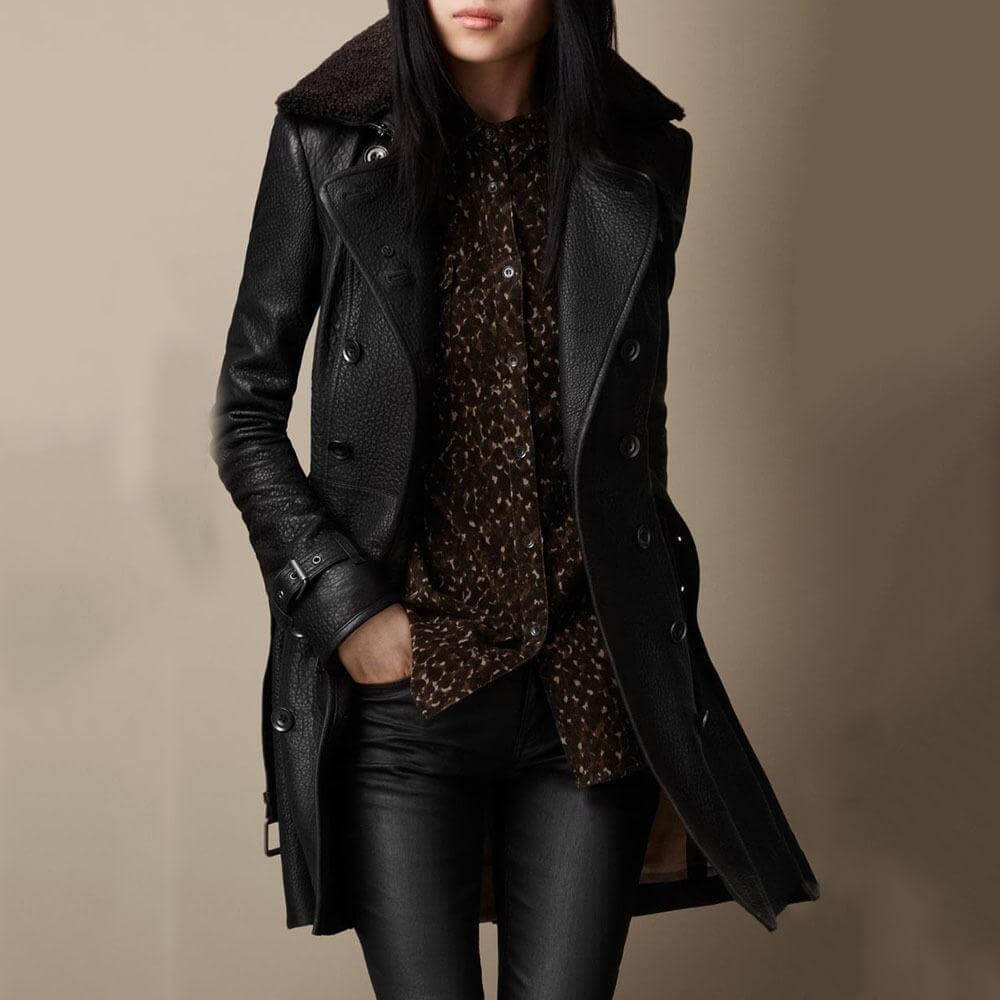 Gabardina de Cuero Sintético de Lujo para Mujer