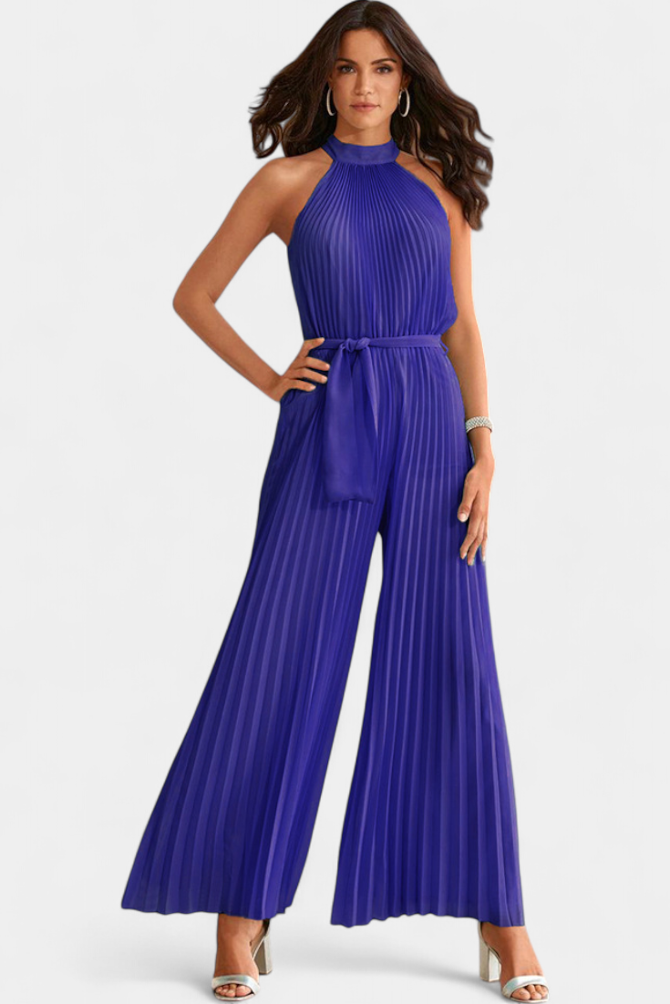 Patrizia Mono Plisado con Cuello Halter y Corte Palazzo