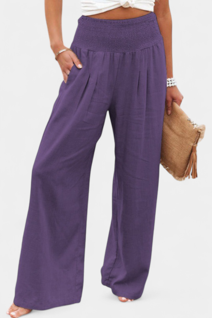 Lexia Pantalón Fluido de Algodón y Lino con Cintura Cómoda
