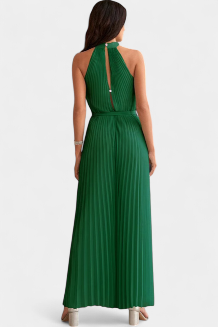 Patrizia Mono Plisado con Cuello Halter y Corte Palazzo