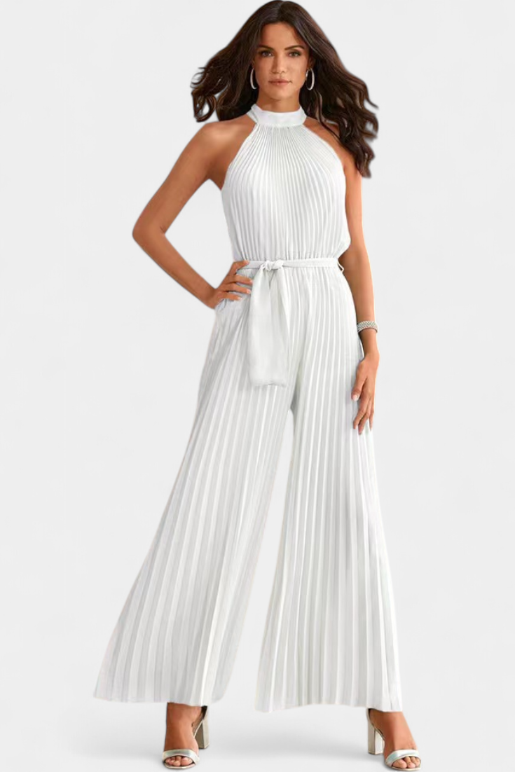 Patrizia Mono Plisado con Cuello Halter y Corte Palazzo