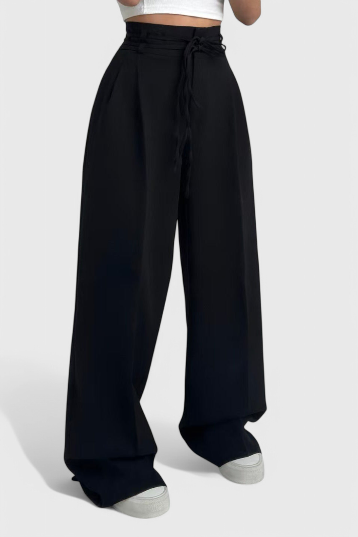 Sophie Pantalón de Cintura Alta y Piernas Anchas con Detalle de Cordones