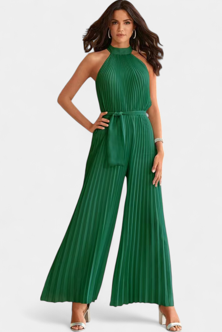 Patrizia Mono Plisado con Cuello Halter y Corte Palazzo