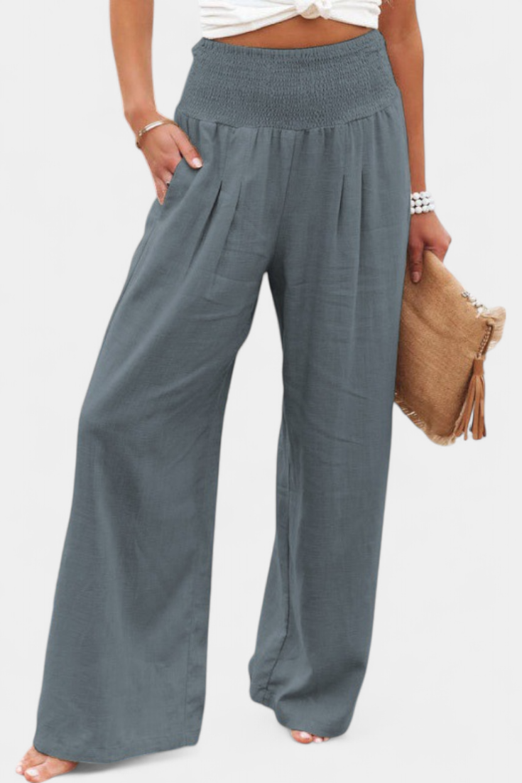 Lexia Pantalón Fluido de Algodón y Lino con Cintura Cómoda