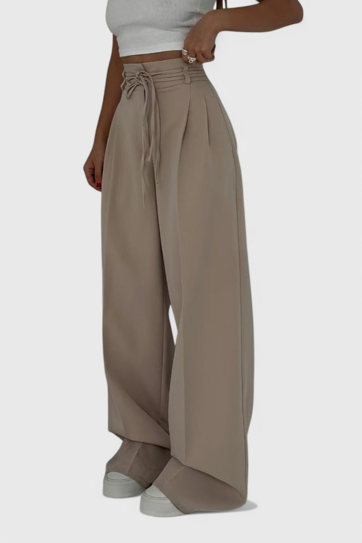 Sophie Pantalón de Cintura Alta y Piernas Anchas con Detalle de Cordones