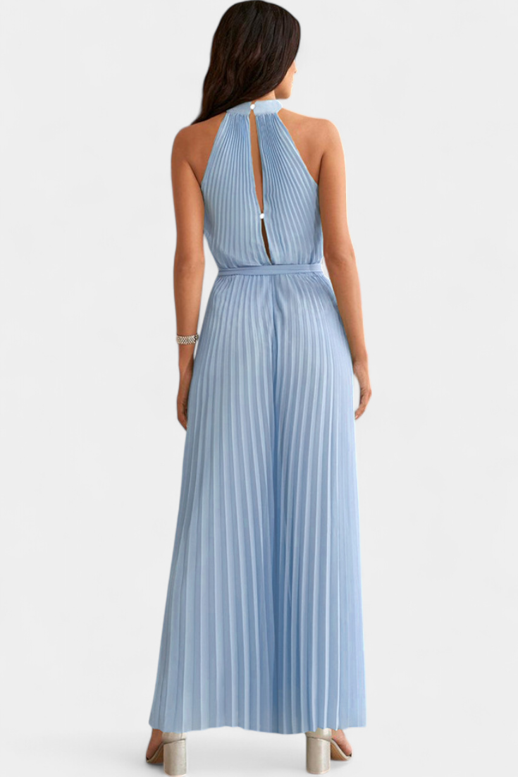 Patrizia Mono Plisado con Cuello Halter y Corte Palazzo