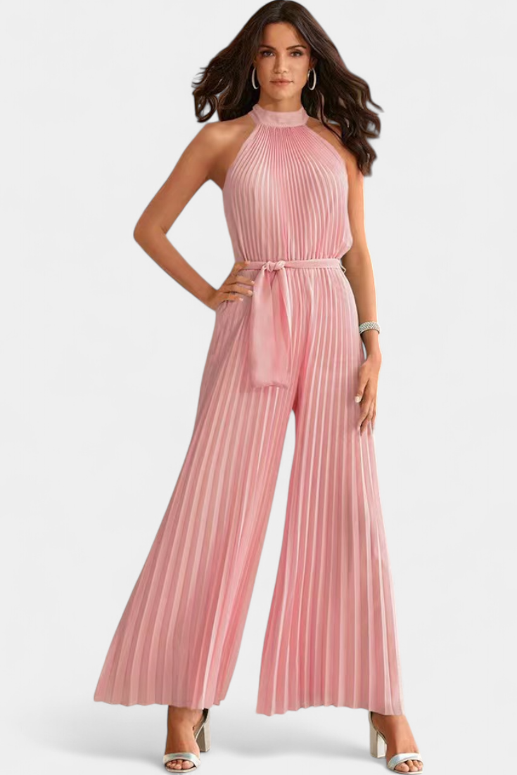 Patrizia Mono Plisado con Cuello Halter y Corte Palazzo