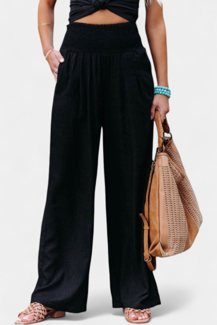 Lexia Pantalón Fluido de Algodón y Lino con Cintura Cómoda